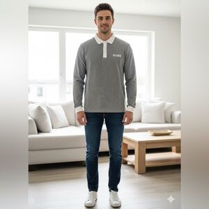 Michael Kors Charcoal and White Long Sleeve Polo